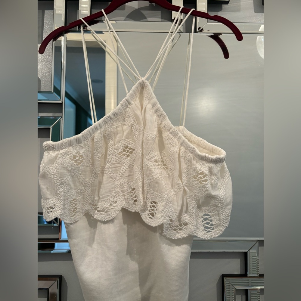 NWT WHITE ANTHROPOLOGIE RUFFLED HALTER TANK